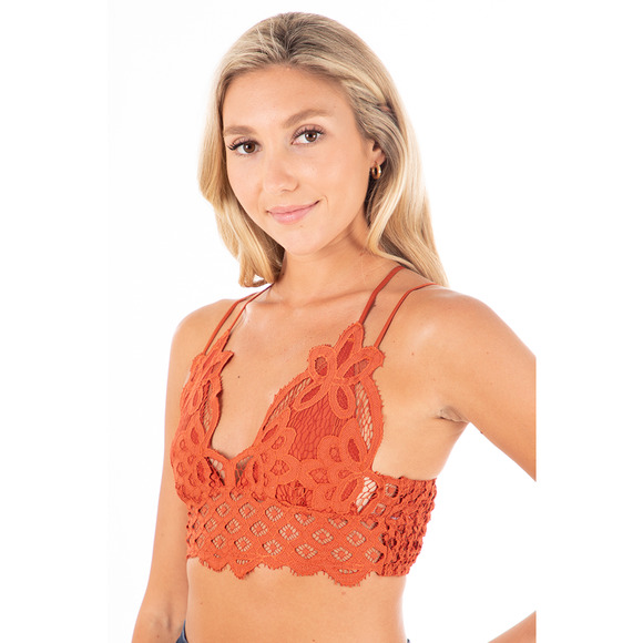 Rust Orange Crochet Lace Bralette - M - Picture 2 of 9